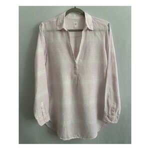 GAP Boyfriend Linen Tunic XS Pink White Striped Coastal Preppy Soft Girl Pastel